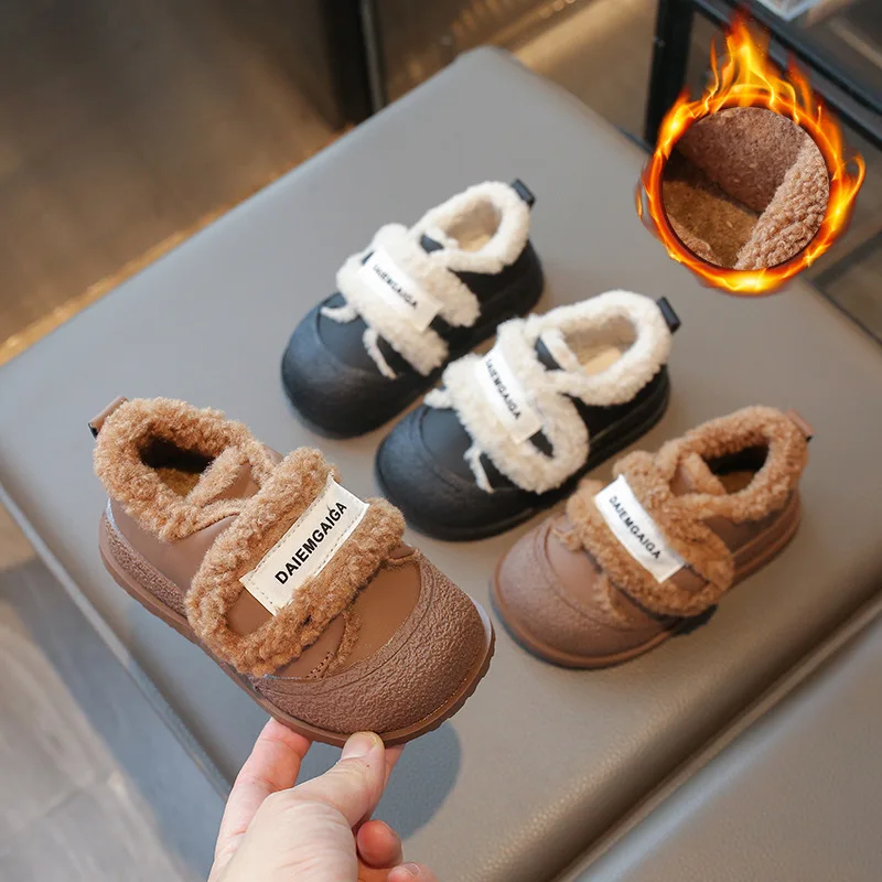 2026 Children Plush Warm Shoes for Girl Winter New Fashion Korean Style Soft Thick Sole Anti-slippery Versatile Chic Casual Shoe