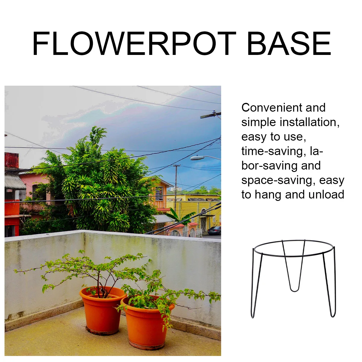 

Iron Flower Durable Metal Plant Pot Base Simple Floor Black Easy Assembly Space Saving High Quality Materials Firm Welding