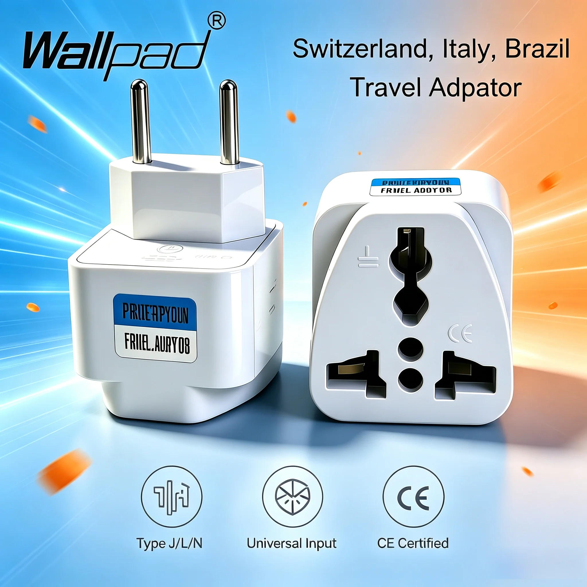 Brazil Italy Travel Plug Adapter, Universal AU US UK EU to 3‑Pin Brazil Italy Socket Converter, 10A 250V Portable Wall Power Ada