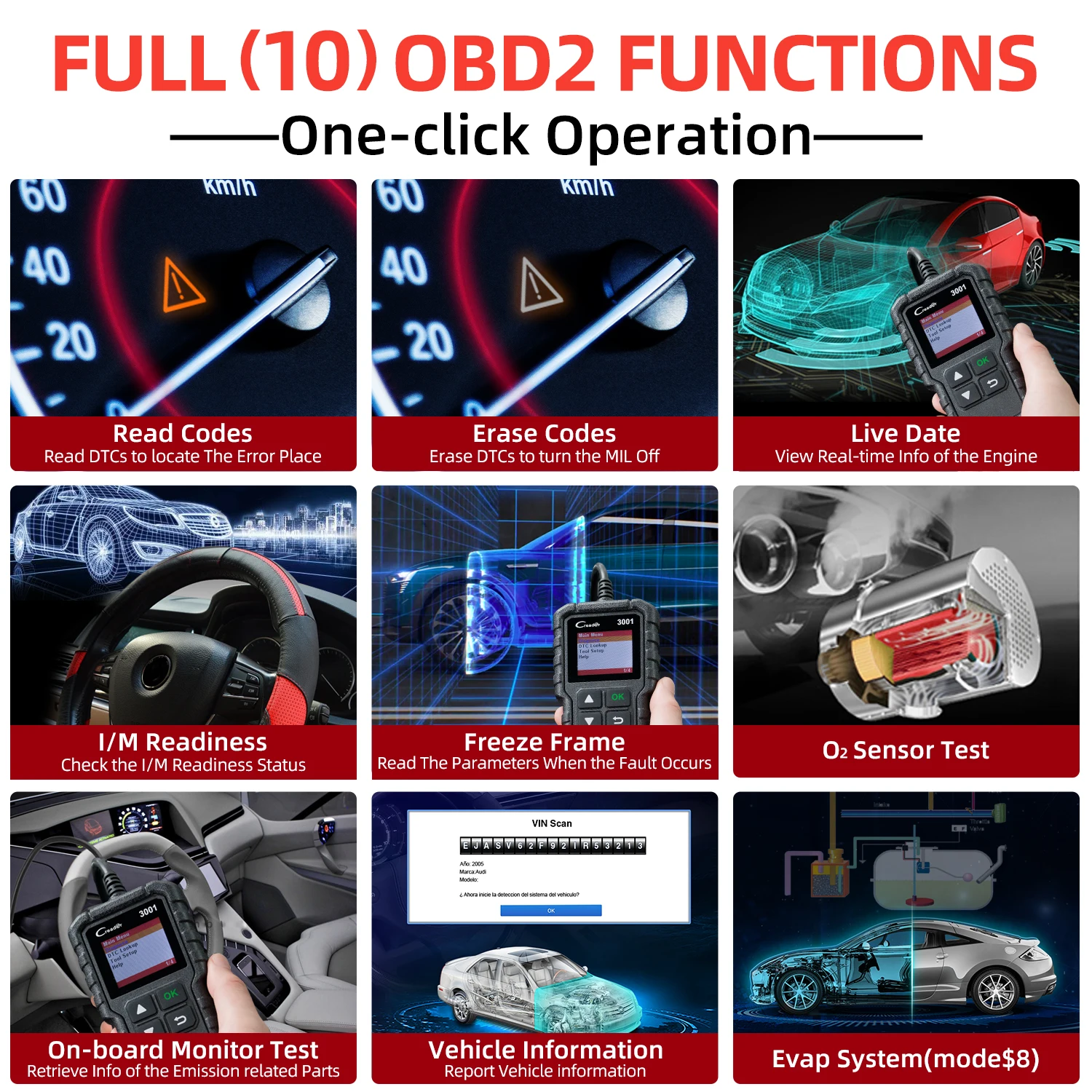 إطلاق Creader 3001 Obd2 الماسح الضوئي محرك خطأ رمز القارئ الوضع 6 يمكن أداة المسح التشخيصي لجميع سيارات بروتوكول obdii منذ عام 1996