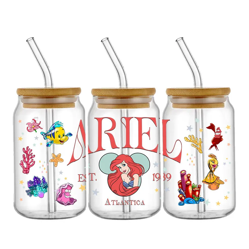 Autocollant de transfert standard Disney Princess Prince Witch, 16oz, UV, DTF, logo attro personnalisé bricolage, auto-adhésif, étanche