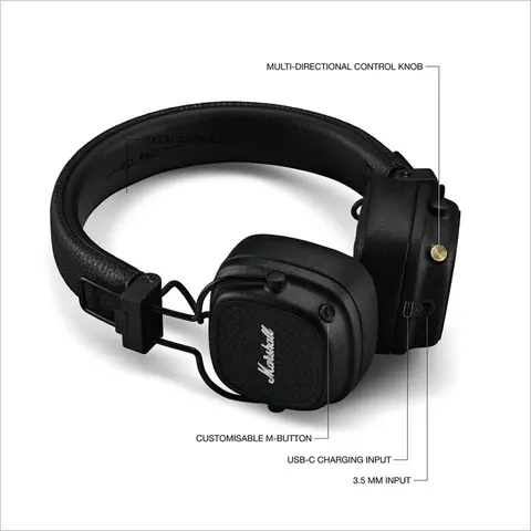 Marshall Major V Retro Rock Design Wireless Headphones Foldable On-Ear Headset with Mic Bluetooth App Support Long Battery Life