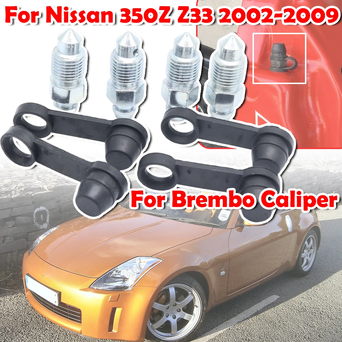 

Rear Bleeder Valves and Rubber Dust Caps Left Right Caliper Bleed Nipple Screw Repair Kit For Nissan 350Z Z33 2002 2003 - 2009