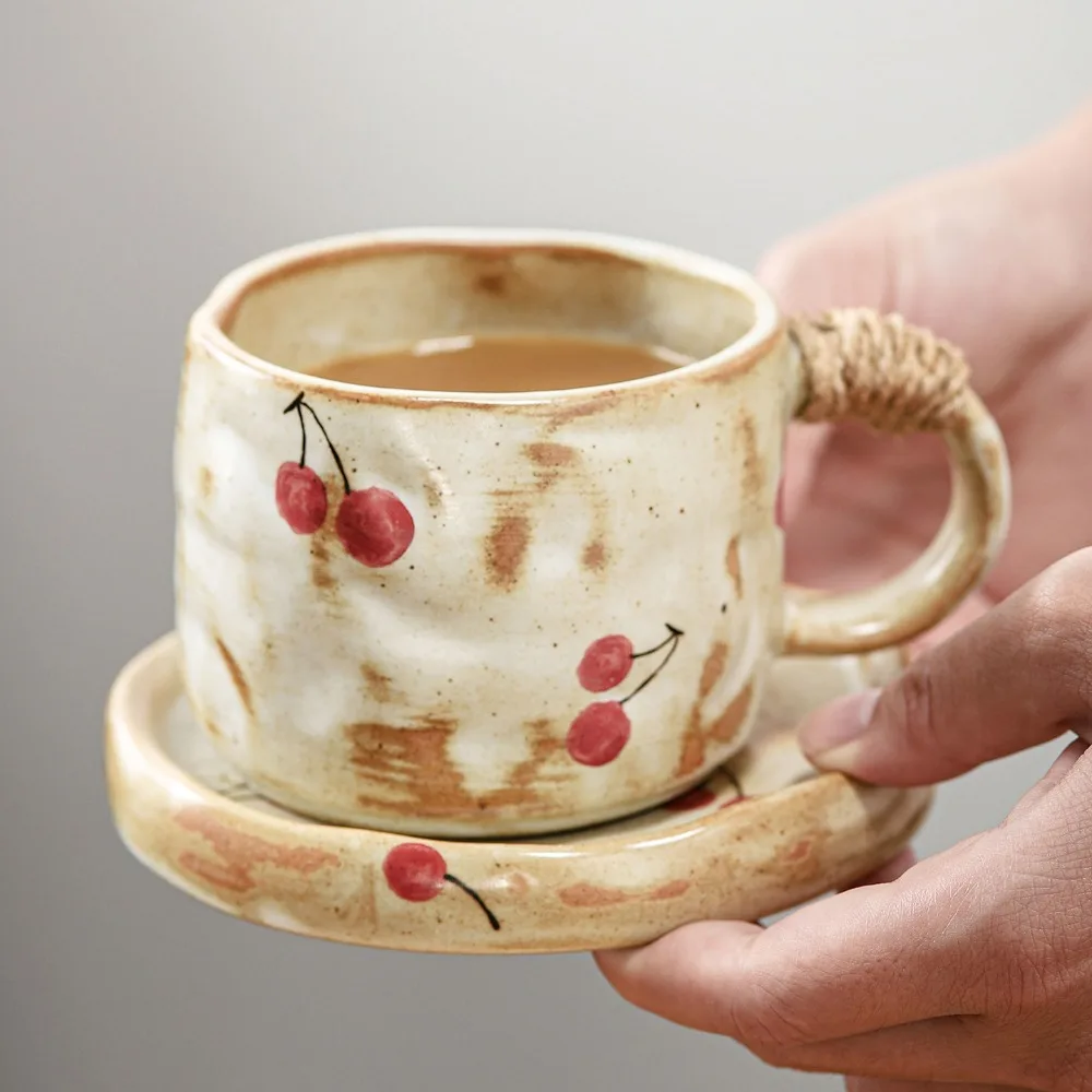 Vintage Glaze Ceramic Coffee Cup Saucer Set Color Changing Mug with Coaster Sophisticated Home Gift Mugs Coffee Cups