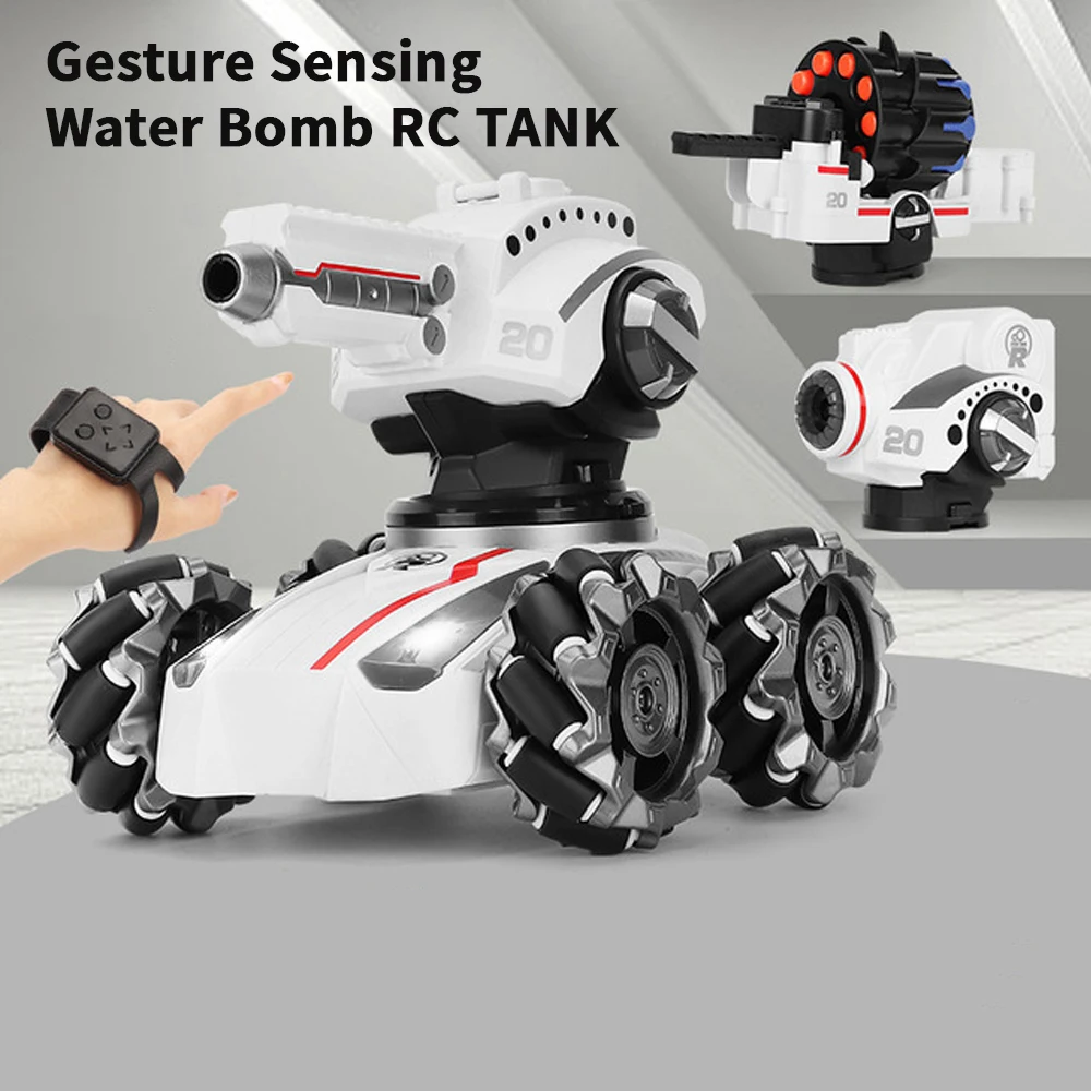 New 3in1 2.4G 4WD RC Tank Water Bomb Watch Gesture Sensing Off-road Drift Remote Control Tank With Music Light RC Car Kids Toys