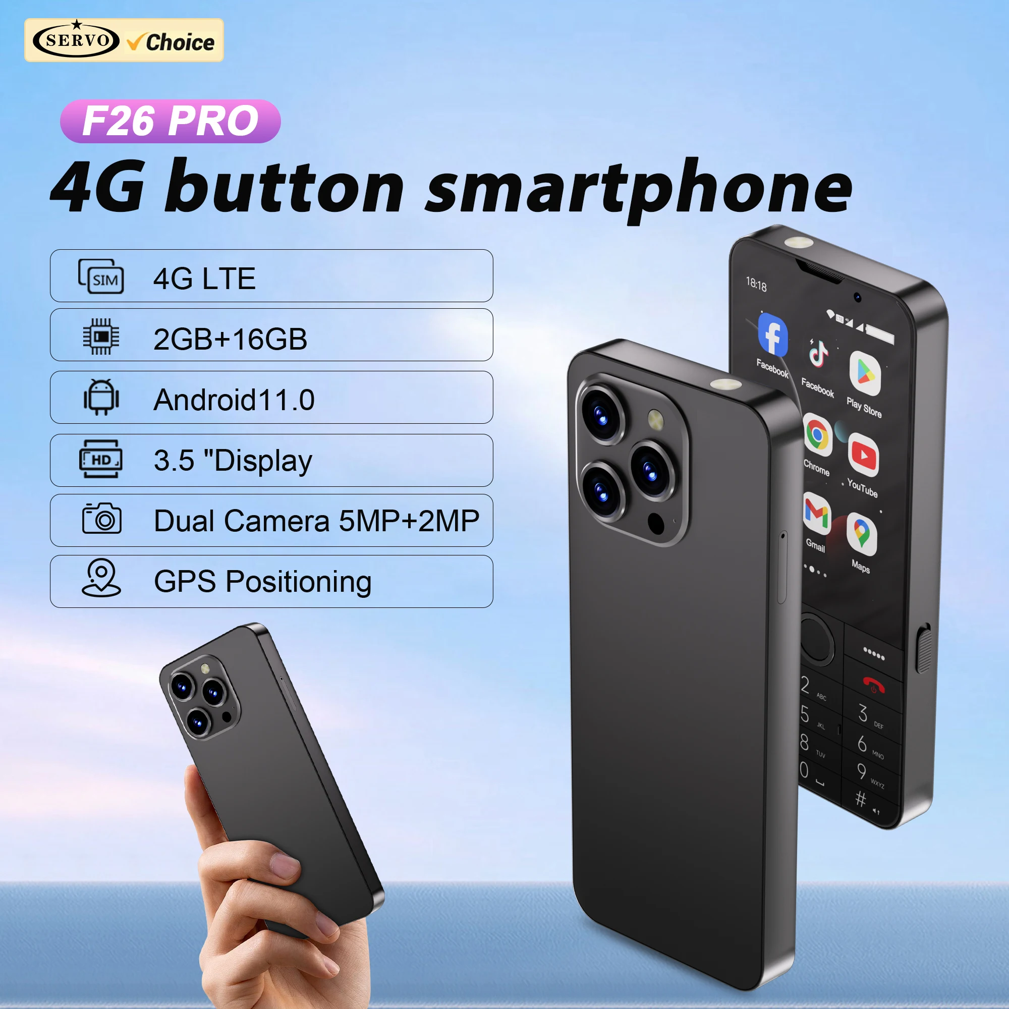 SERVO F26 PRO 4G LTE Button Smartphone Android 2GB+16GB Play Store Torch WiFi Hotspot Touch Screen Smart Phones Dual SIM Standby