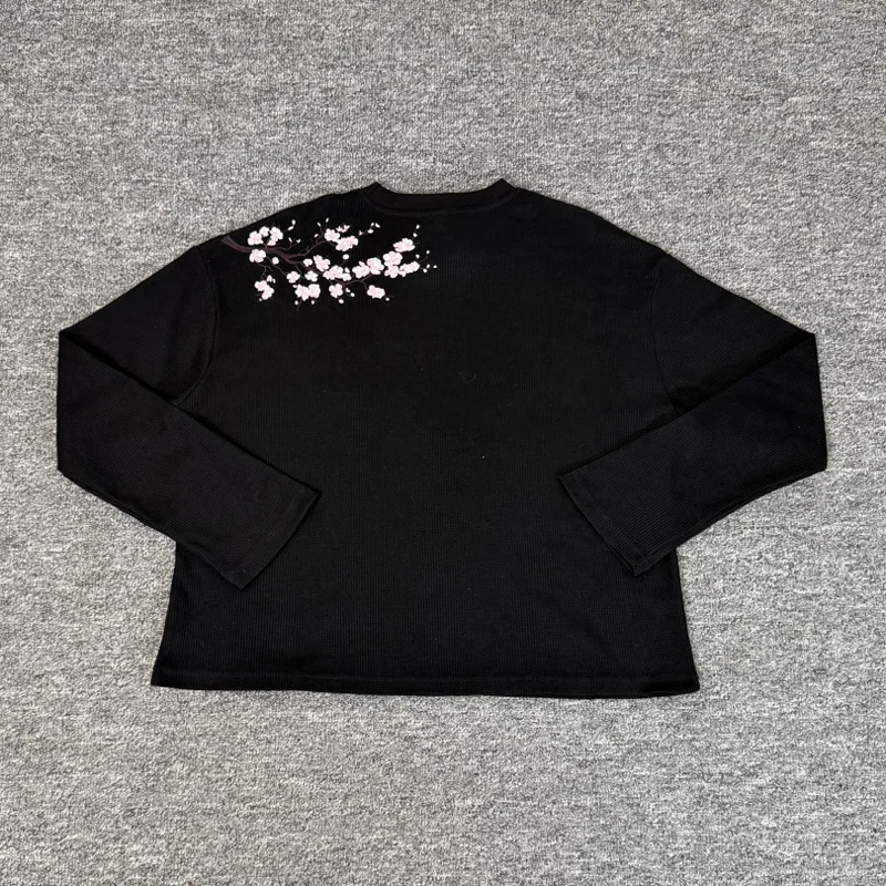 Daily Comfortable Breathable Waffle Fabric Derschutze Long Sleeved Embroidered Printed Quality Round Neck T-shirt Stock
