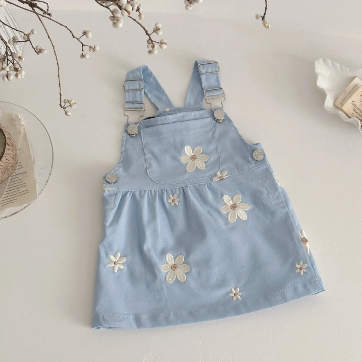 Baby Summer Linen Sleeveless Jumpsuit - فستان صيفي جديد للبنات الصغيرات مع