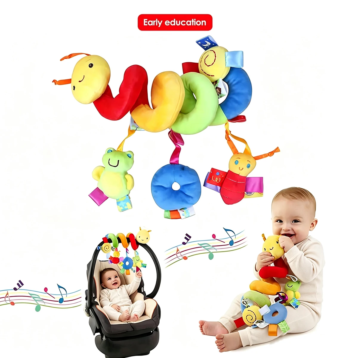 Cama Colorida para Bebês de 0 a 12 Meses, Brinquedos de Conforto Suspensos ao Redor da Cama, Brinquedos de Conforto para Cadeira de Segurança com Chocalho BB