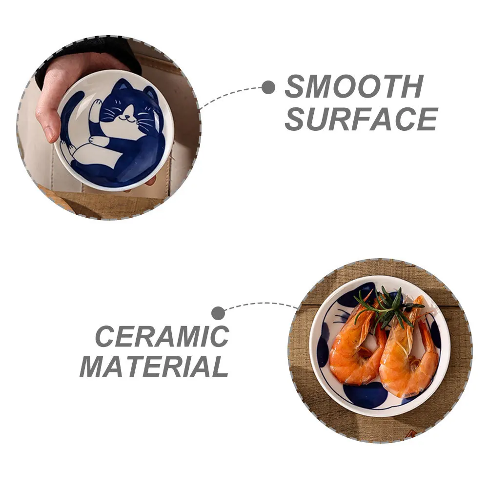 

4Pcs Ceramic Sauce Dish Cat Pattern Japanese Style Appetizer Plates for Soy Sauce Dipping Snacks Fruits and Small Desserts
