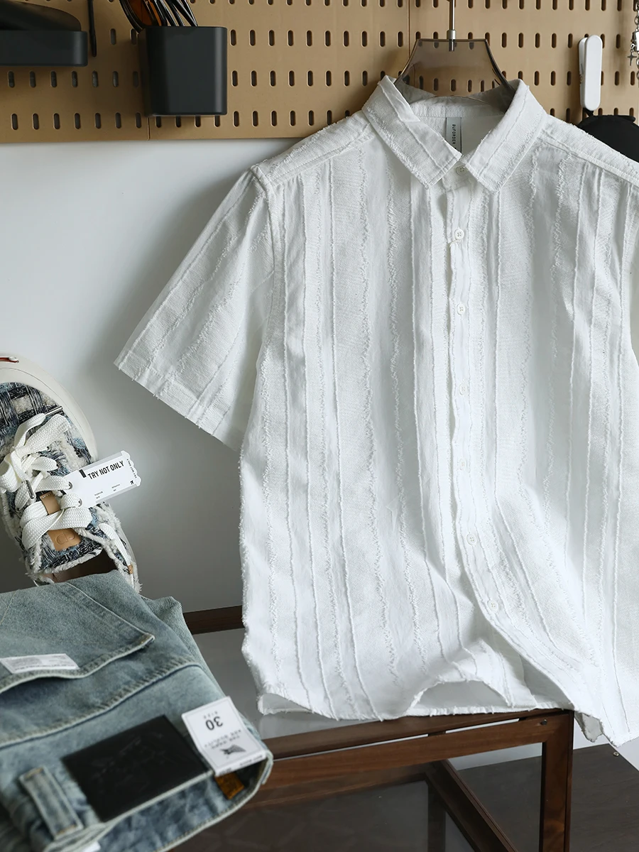 

Japanese Sle Pure White Cotton Linen ort Sve Men's Summer Breathable Casual Loose Simple f Sve irt