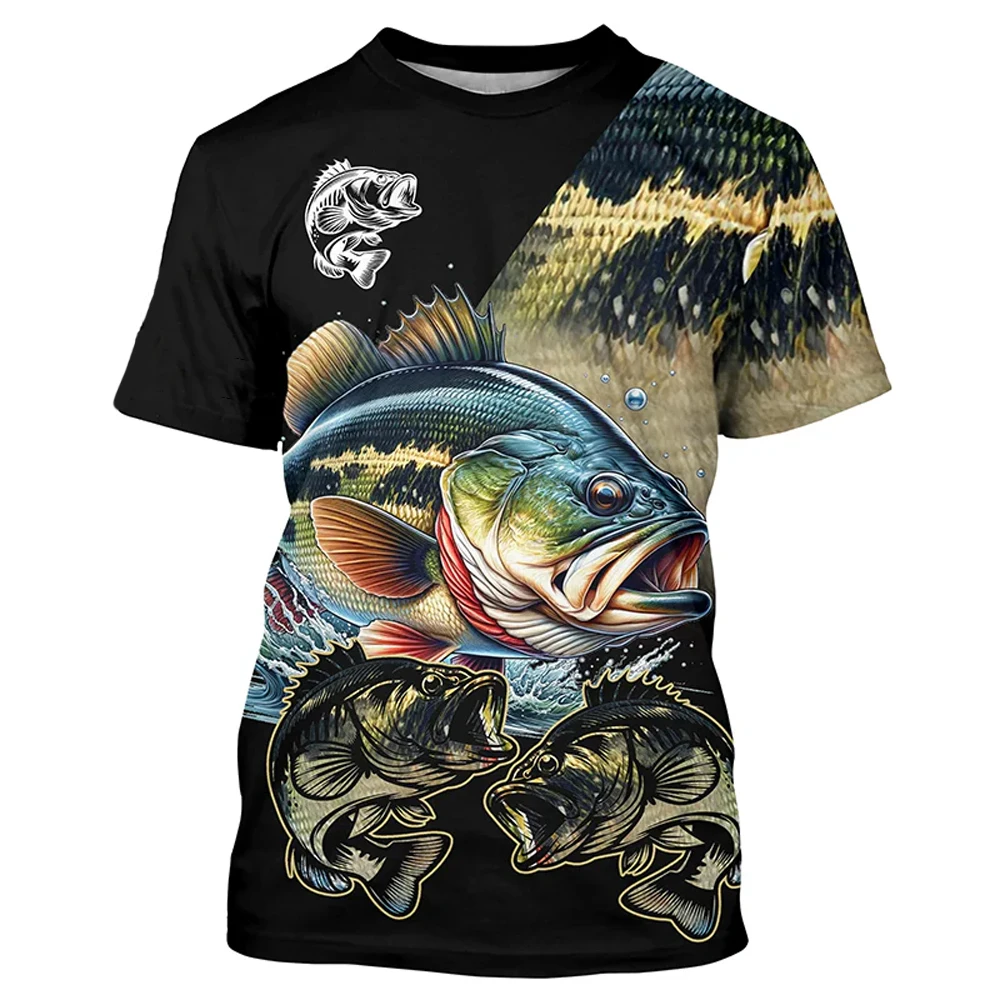 في الهواء الطلق فضفاض كبير الفم تي شيرت باس الصيد مقياس الساخن بيع في جميع أنحاء مطبوعة تي شيرت شخصية الصيد هدية المحملة القمم