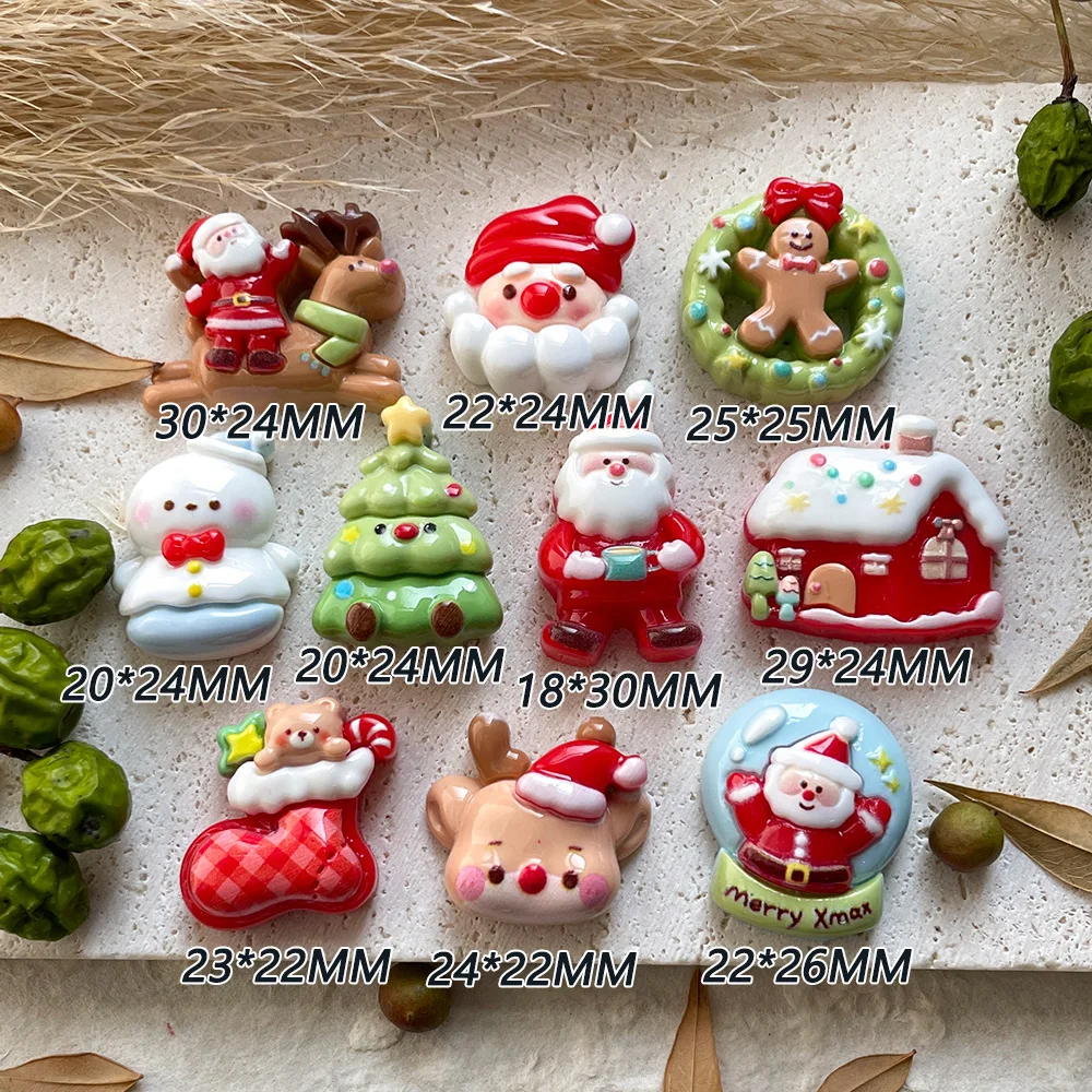 10pcs Christmas cartoon Snowman Deer Resin Pendant DIY Handmade Jewelry Accessories Making for Keychain Phone Case Decoration