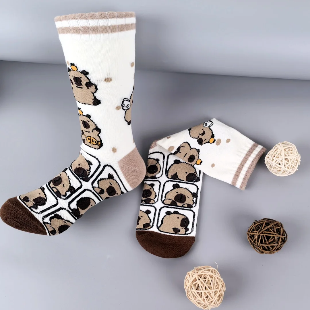1 Pair Of Cartoon Cute Capybara Pattern, Comfortable Women's Mid-calf Socks, Suit For All Seasons