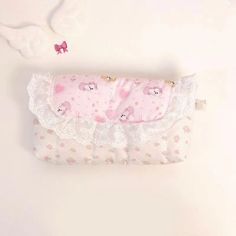 1 Stück Rosa Karierte Spitzen-Aufbewahrungstasche mit Polka-Dot-Schleife, Niedliche und Stilvolle Klapp-Make-up-Tasche für Mädchen, Mittelschülerinnen – Detail 8