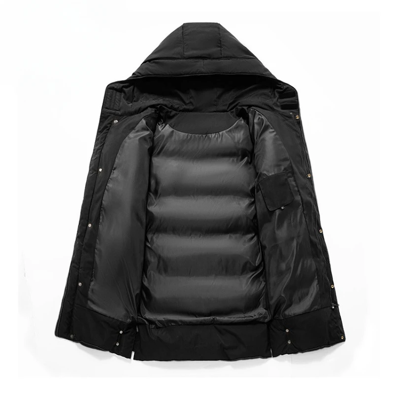 Warm Hooded Mid-length Jacket Men's Casual Zip Up Cotton Padded Jacket Overcoat For Fall Winter Outdoor Parkas for Men