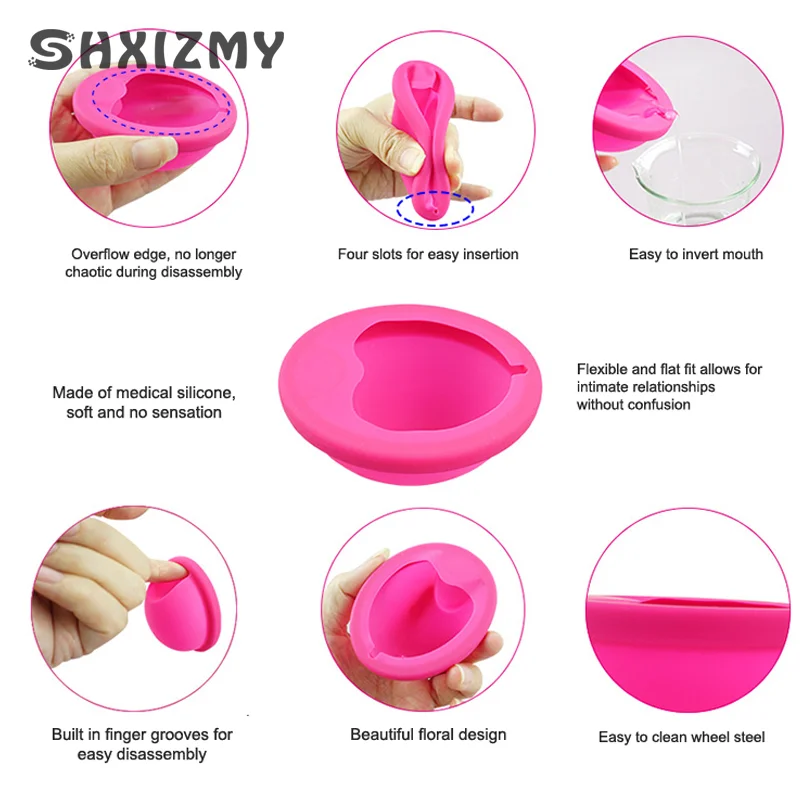 Disco menstrual de silicone reutilizável para mulheres, design plano, extra fino, menstrual com aba de puxar, esterilização, 1pc