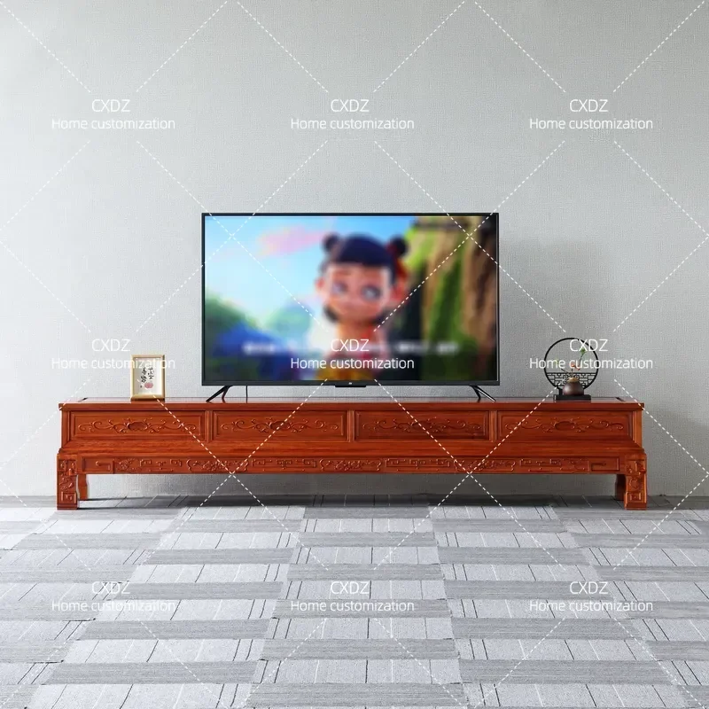 Solid Wood TV Cabinet Golden Rosewood Classical Carved Living Room Video Cabinet Small Apartment Bedroom Floor Storage Unit