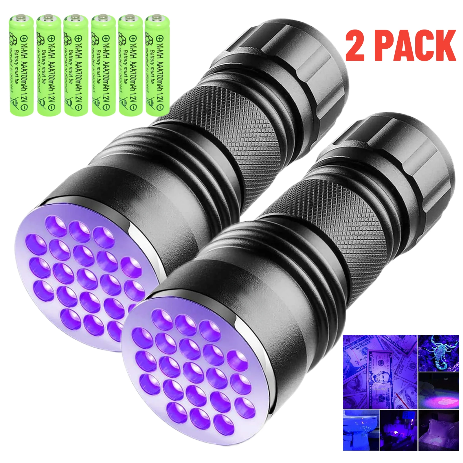 Skywolfeye UV Flashlight Set 21 LED Black Light Flashlight with AAA Battery for Body Painting Scorpions FinderDog Cat Pet Urine