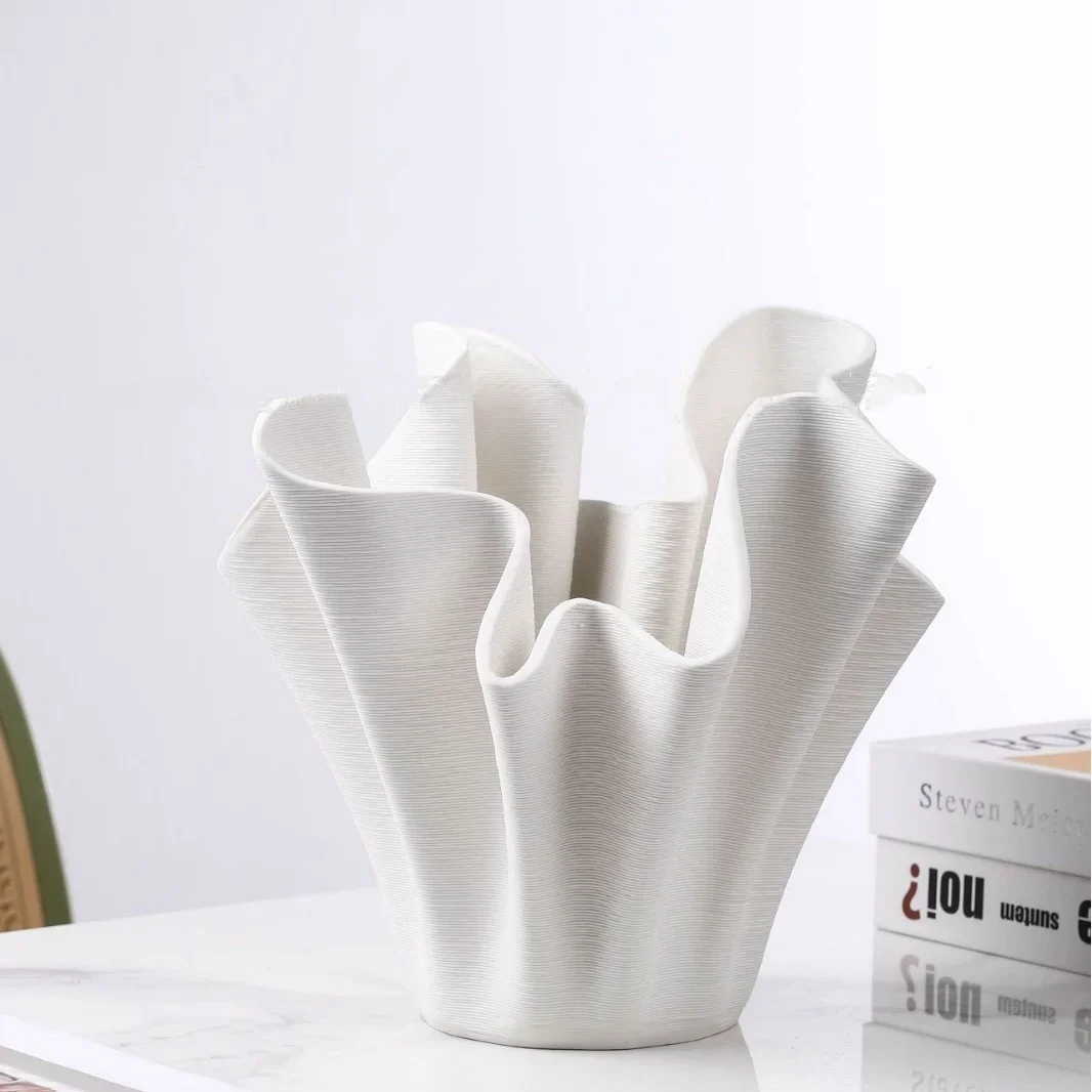 Ceramic Handicrafts Geometric Pleated Patterns Three-dimensional Flowerpot Wrinkled Flower Vase Home Decoration Accessories