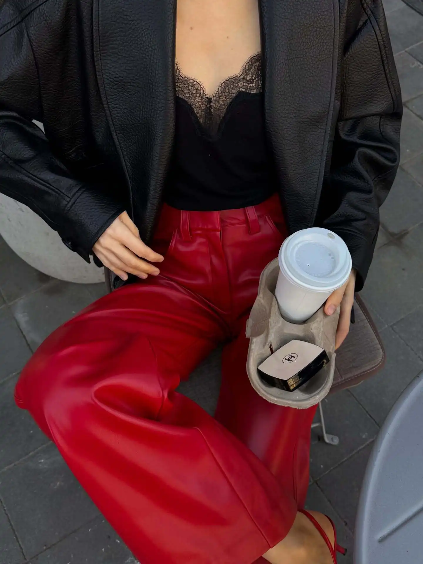 DSMTRC Vintage Style Soft Pu Faux Leather Wide Leg Pants Women High Waist Red Trousers Fashion Female Bloomers Pants Streetwear