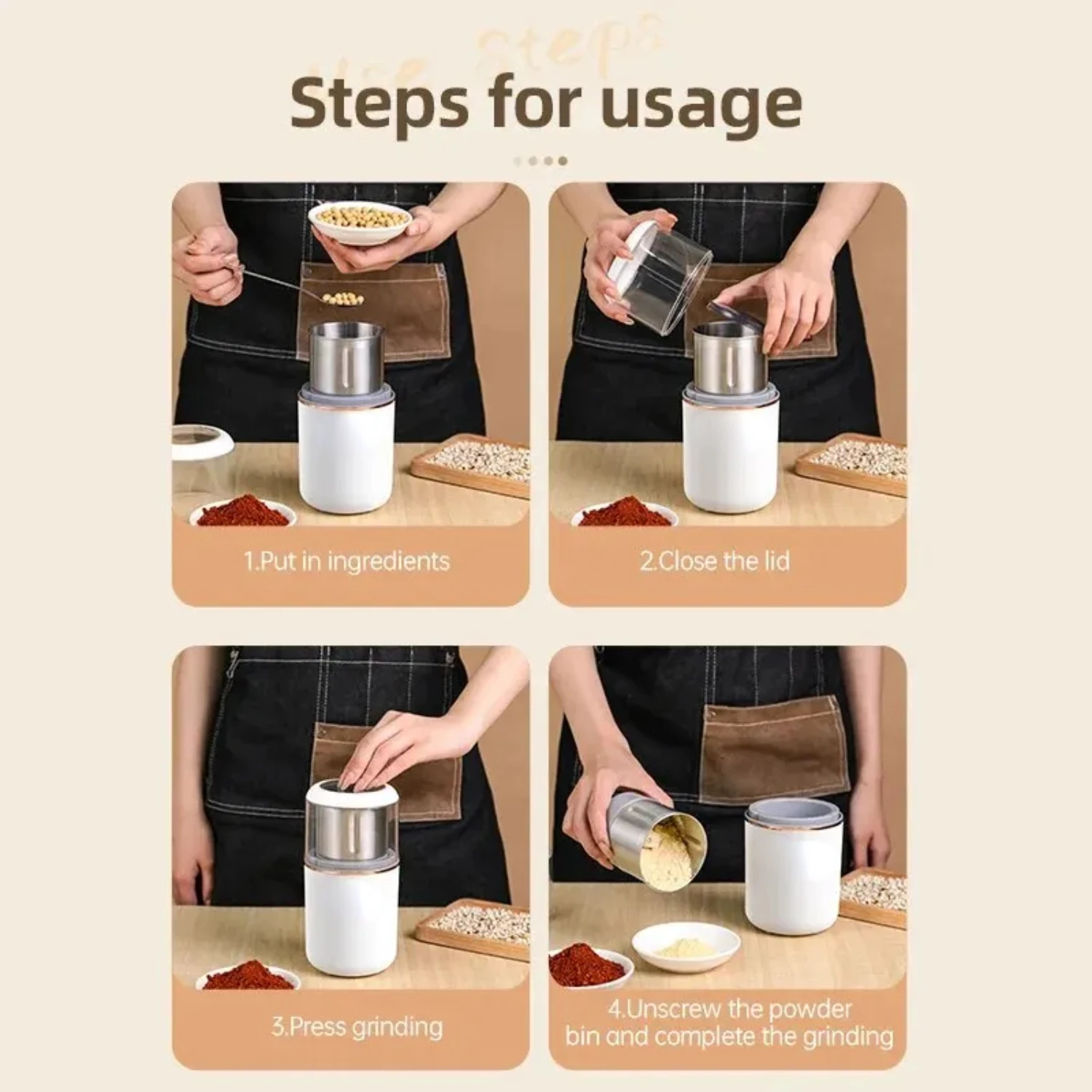 Mini Manual Coffee Bean e Spice Grinder, Processador de Alimentos Prático Conveniente, Leve e Eficiente, Gri Rápido, Novo Compacto