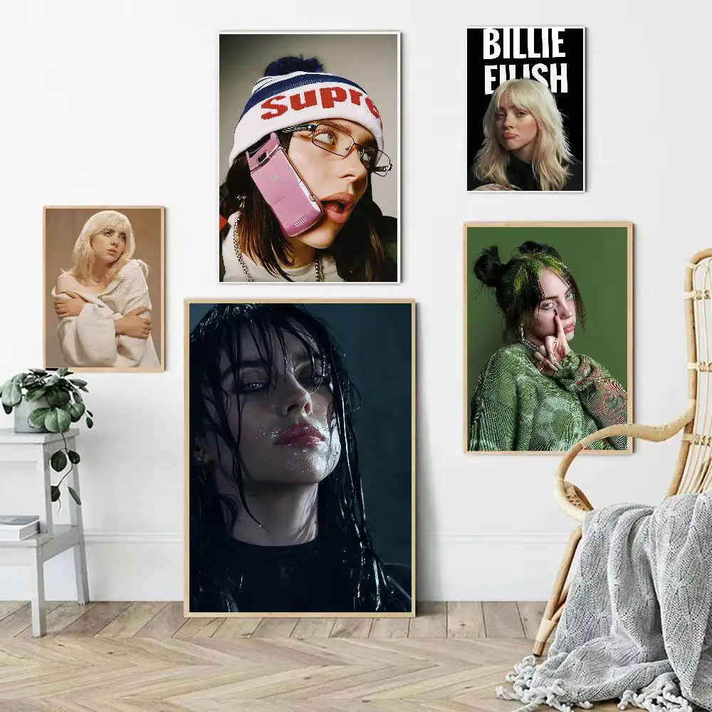 Singer Billie Eilish Vintage Anime Poster Wall Art For Study Living Room Decor Unique Home Decoration Pictur