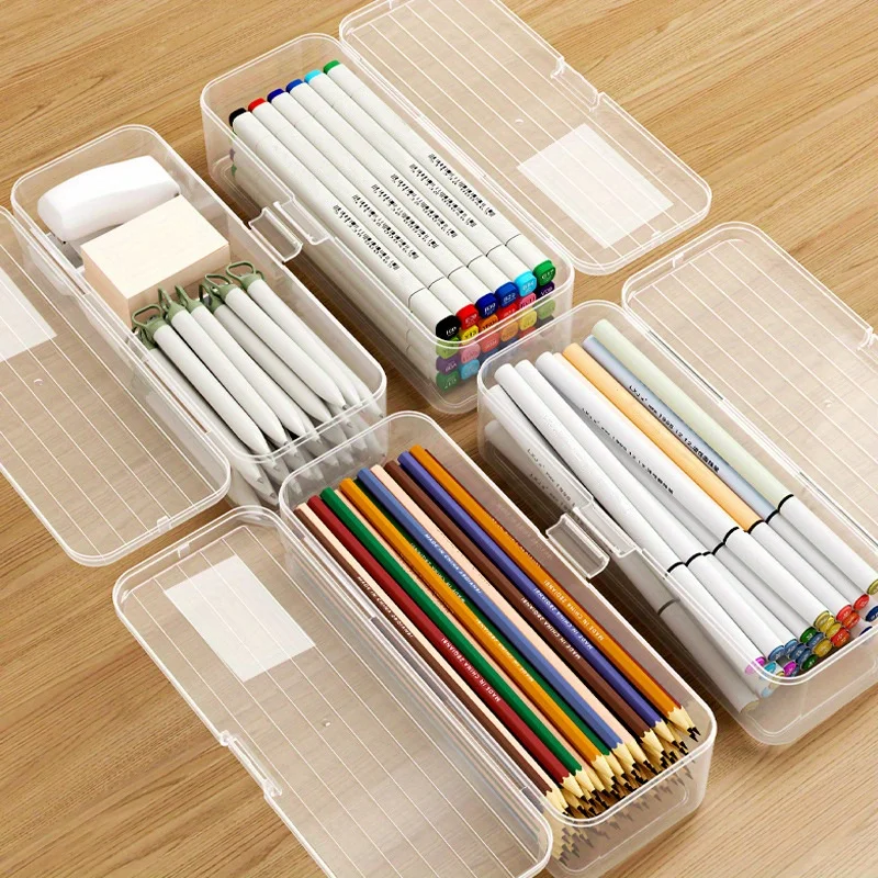 Clear Plastic Pencil Box Large Capacity Stackable Stationery Organizer for Colored Pencils Markers Art Supplies School Office