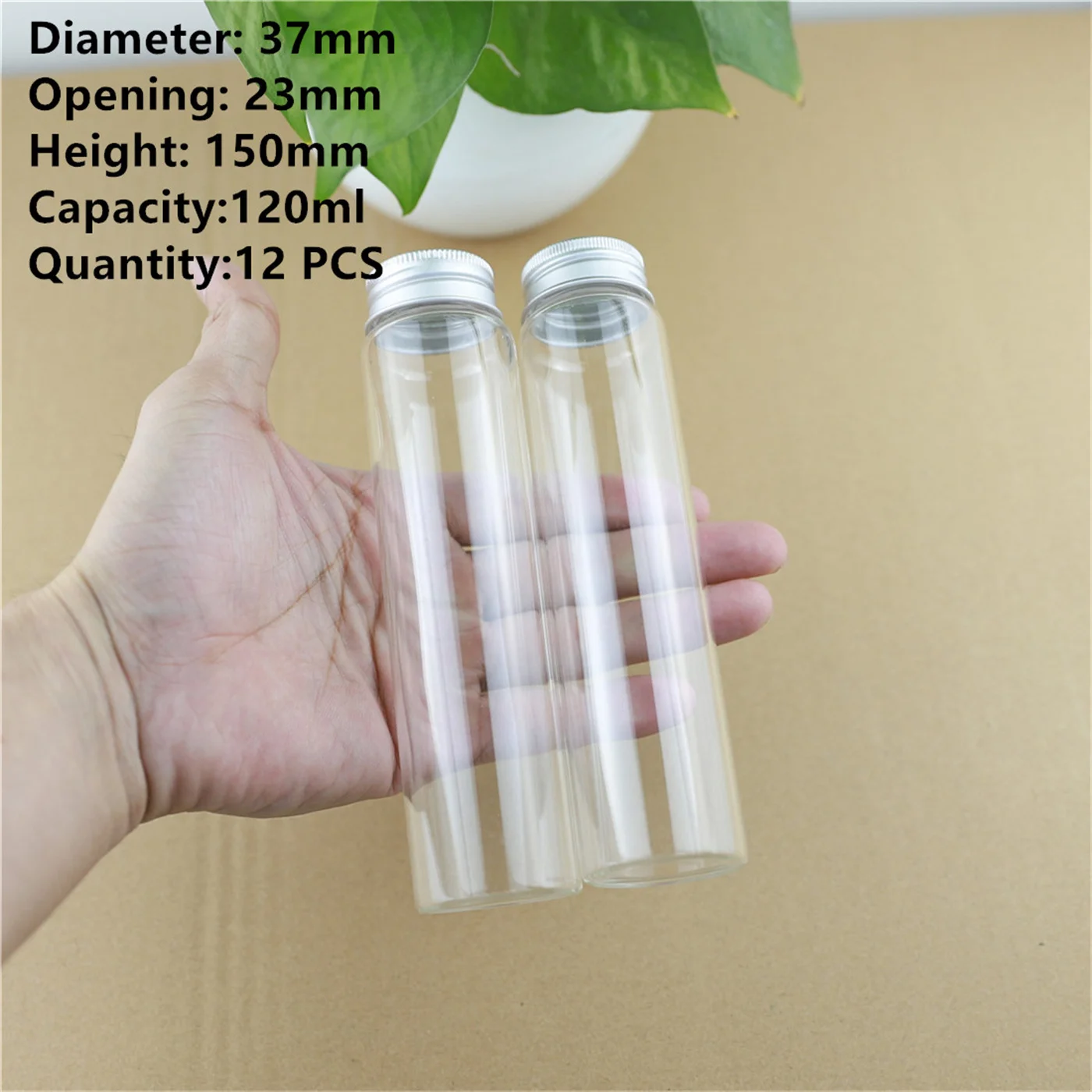 

Sealed Glass Bottle 12 Pcs 23*37*150mm 120ml Glass Test Tube Silver Screw Cap Jar Container Diy storage bottle Glass jars