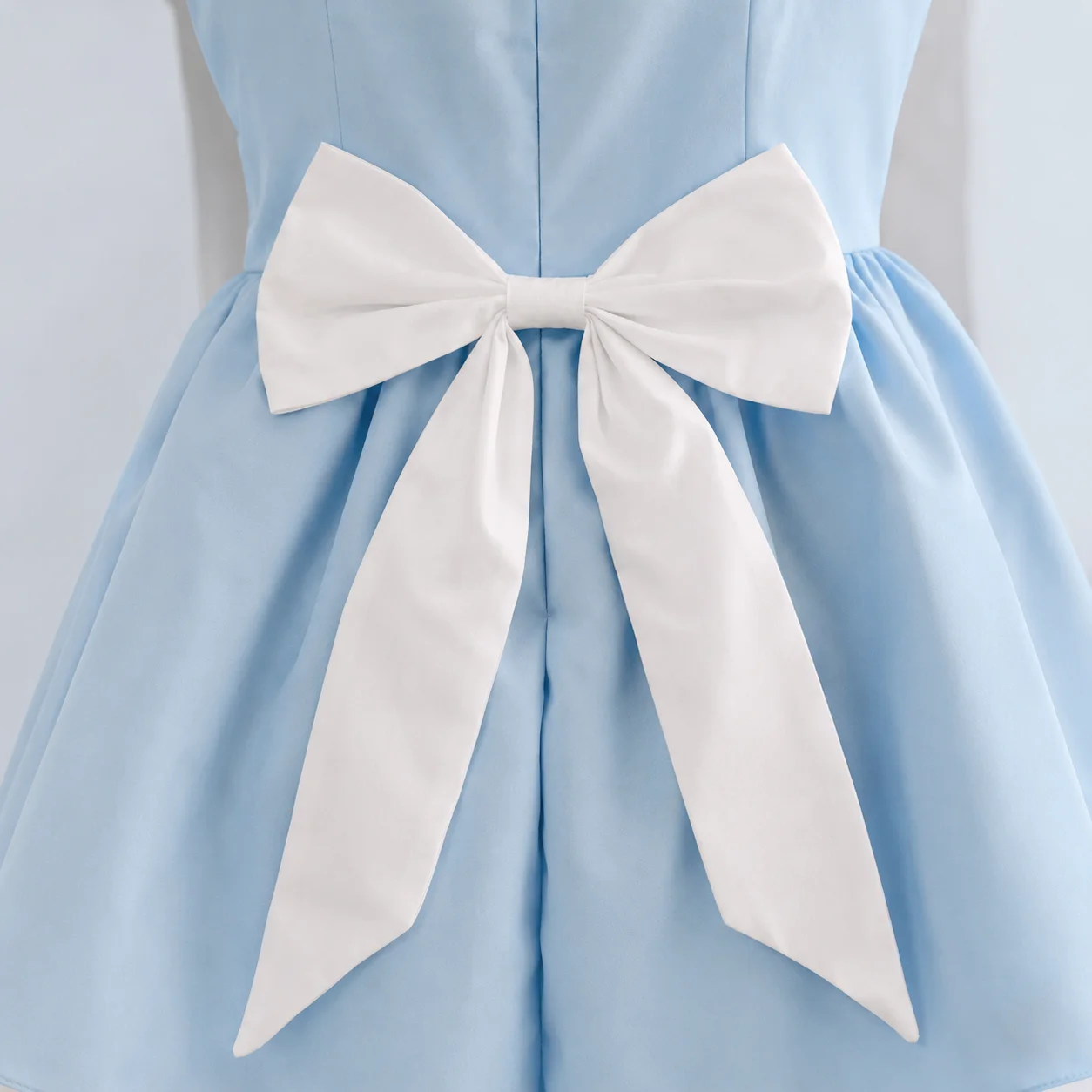 Blue White Maid Style Cosplay Dress Puff Sleeve Lace-Up Apron Costume Bow Headband for Halloween Themed Party Stage Performance
