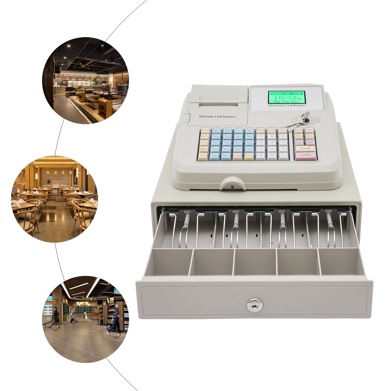 48 Key Cash Register, 8-Digit Led Display Cash Register, Multifunctional Cash Register Suitable For The Retail Service Market