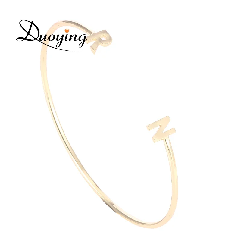 Duoying Initial Name Bracelets Bangle Simple Double Letters Bracelet for Gift Love BBF Anniversary Gifts Simple Jewelry Bracelet