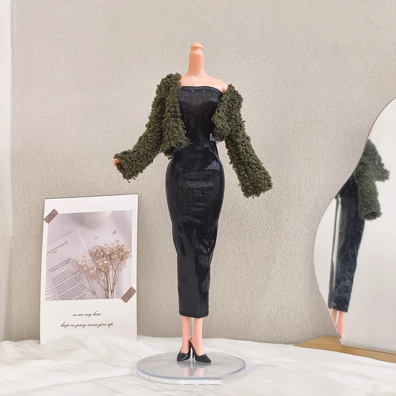 

Elegant Doll Party Clothes 30cm Doll Clothes Fur Coat + Bustier Dress Fashion Princess Dress Up Clothes Accessories For 1/6 Doll