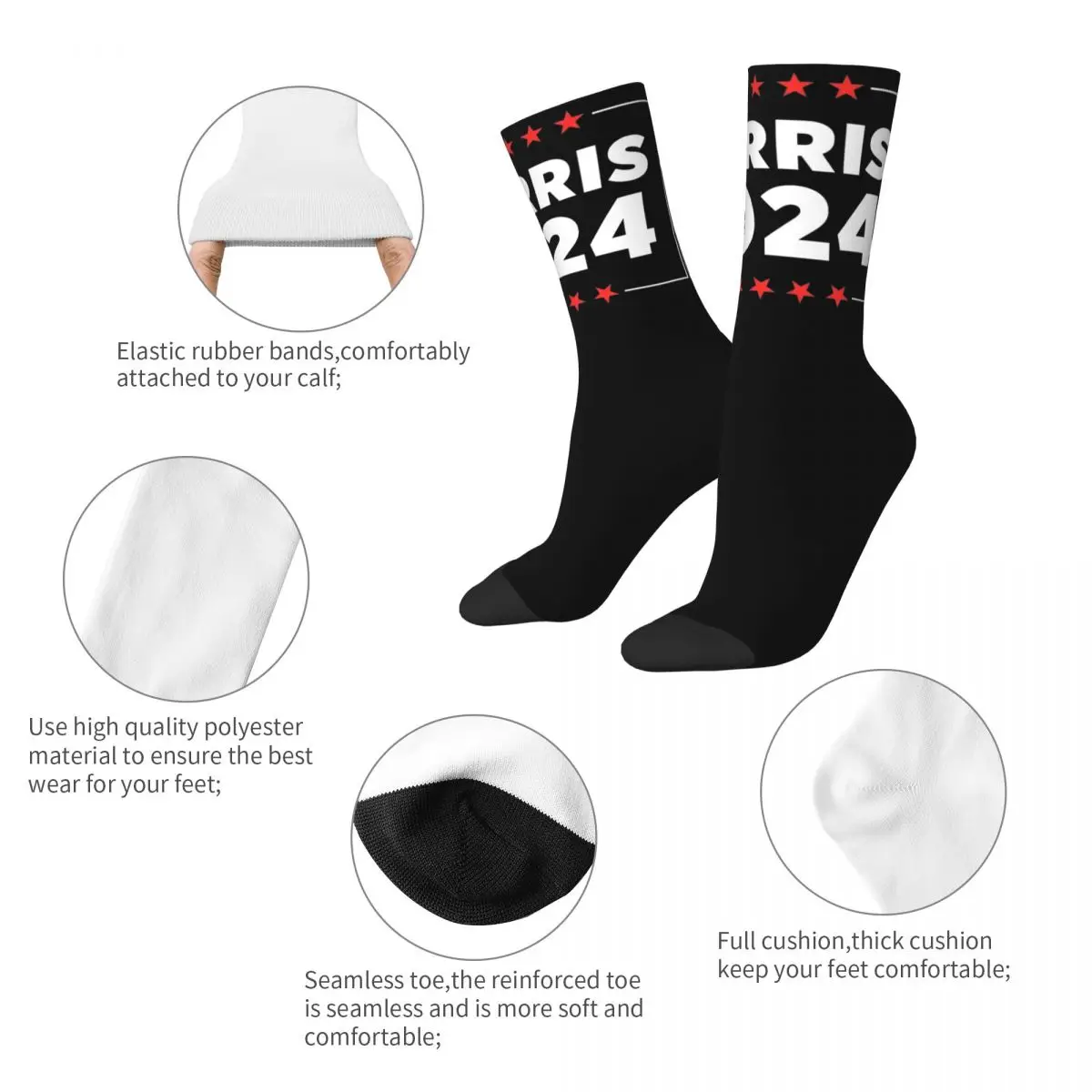 Cozy Men Socks Kamala Harris 2024 President Merch Soft Joe Biden Sport Socks Spring Autumn Winter