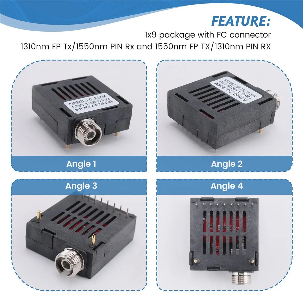 [wild cheers] 4x 1.25G Single Fiber BIDI 1x9 Optical Transceiver 20KM 1310/1550nm 3.3V FC 1250M 1X9 BiDI Optical Transceiver