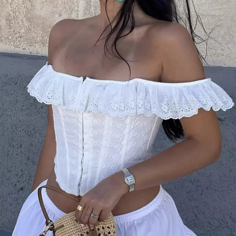 

Красивый летний белый корсетный топ, сексуальный топ 2025, новые поступления, летний укороченный топ, женские майки на шнуровке, топ