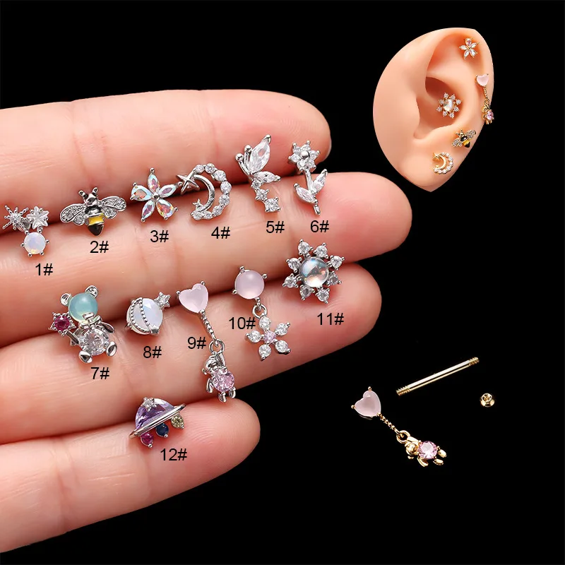 20G Gold/Silber Hypoallergener Edelstahl Zirkonia Ohrstecker für Empfindliche Ohren Knorpel Helix Piercing Schmuck