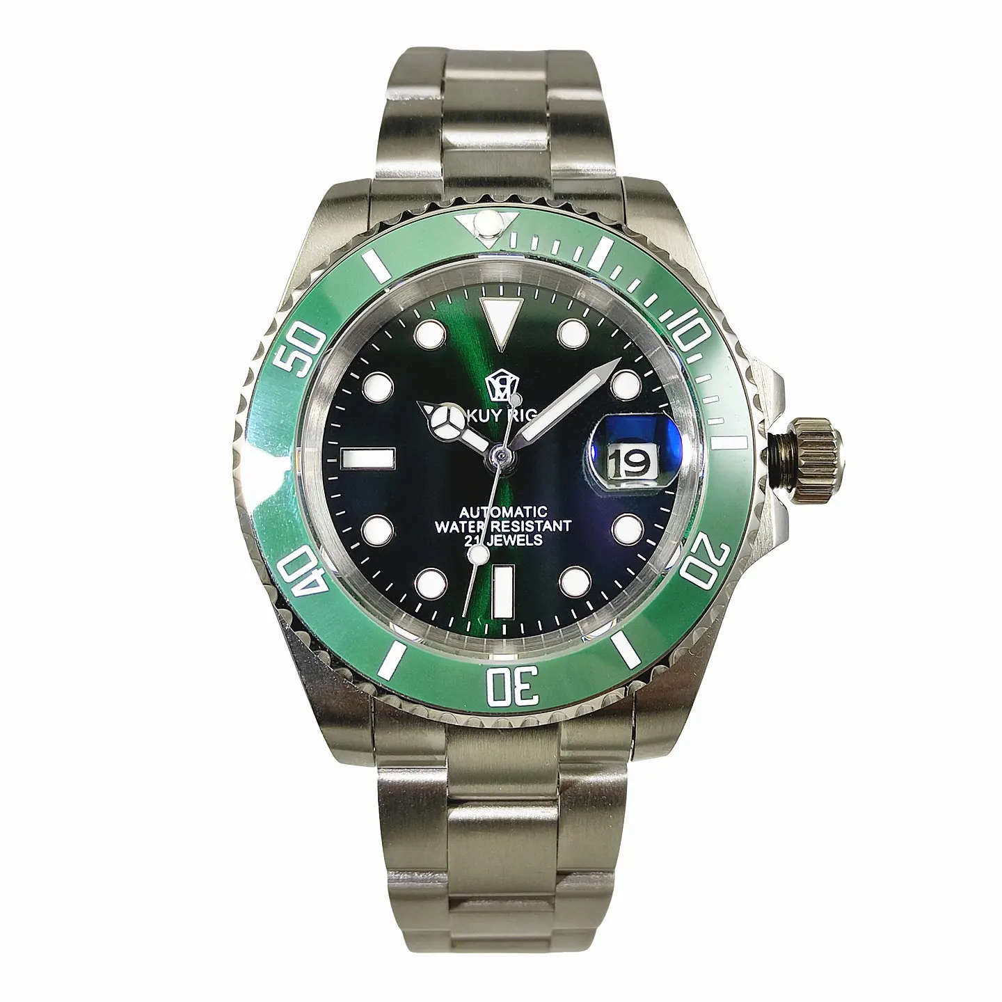 Vakuy Automatic Men's 40mm Mechanical Watch, Miyota 8215 Movement, Diving Ghost, Business Style, Strong Luminous, Steel Strap, S