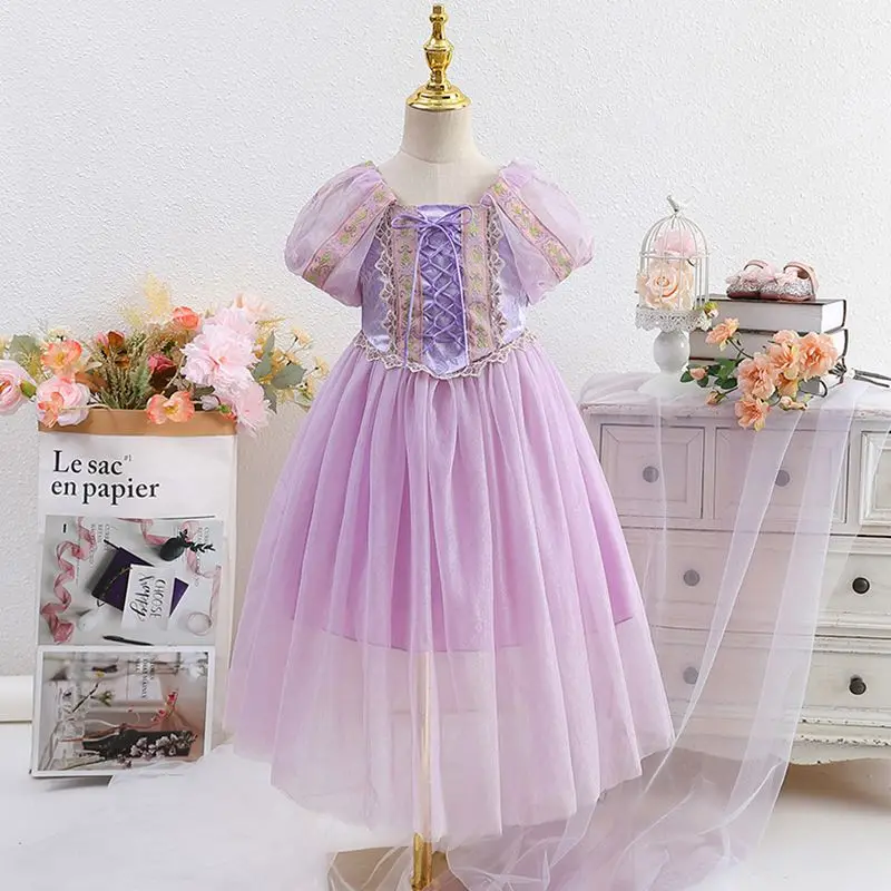 2025 Summer New children's Dress lace Dress Girls Purple Elegant Cute Puffy Princess Dress for Baby Girl Birthday Baptism 2-9Yrs