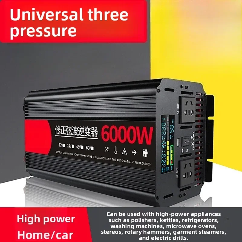 Pure Sine Wave Power Inverter DC 12V 24V 48V to AC 220V Voltage Converter Dual Digital Display for RV Home Solar Power System