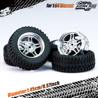 Kicarmod 1/64 Model Car All-Terrain Wheels with Rubber Tire Rivet Axle Metal Rims Diameter 14.5mm Refitting Parts For Hot Wheels