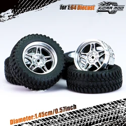 Kicarmod 1/64 Model Car All-Terrain Wheels with Rubber Tire Rivet Axle Metal Rims Diameter 14.5mm Refitting Parts For Hot Wheels