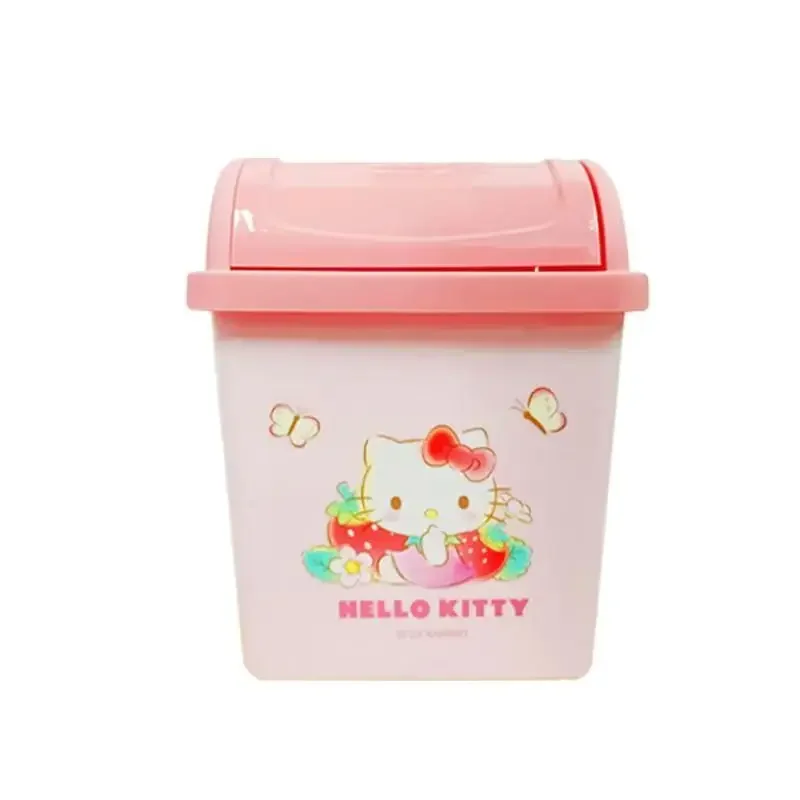 Sanrio Hellokitty Girly Cartoon Desktop Trash Can Mini Office Living Room Home Covered Trash Can girls gifts