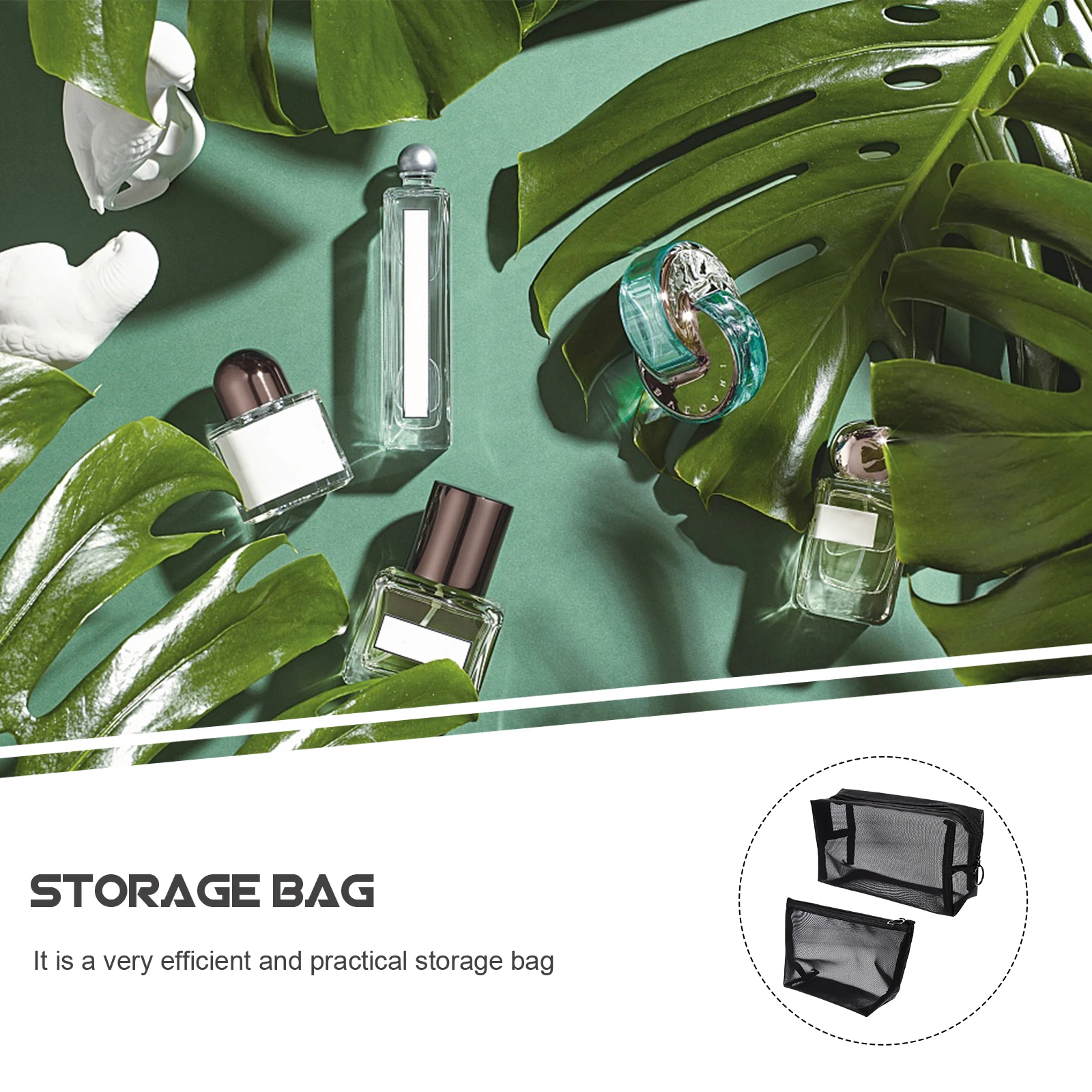 

2pcs Black Mesh Storage Bag Large Capacity Toiletry Makeup Organizer Travel Accessories Portable Cosmetics Pouch