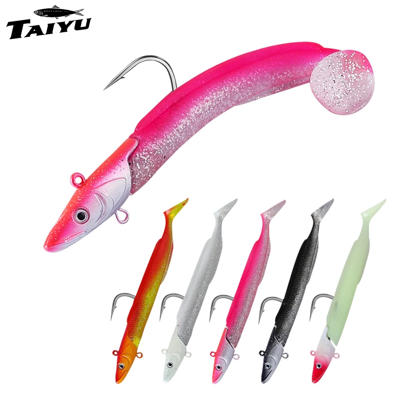 TAIYU 5 Stück pro Packung Blei-Weichköder-Set 12cm 23g Sinkender Köder zum Angeln mit T-Schwanz Bionischer Weichfisch-Köder