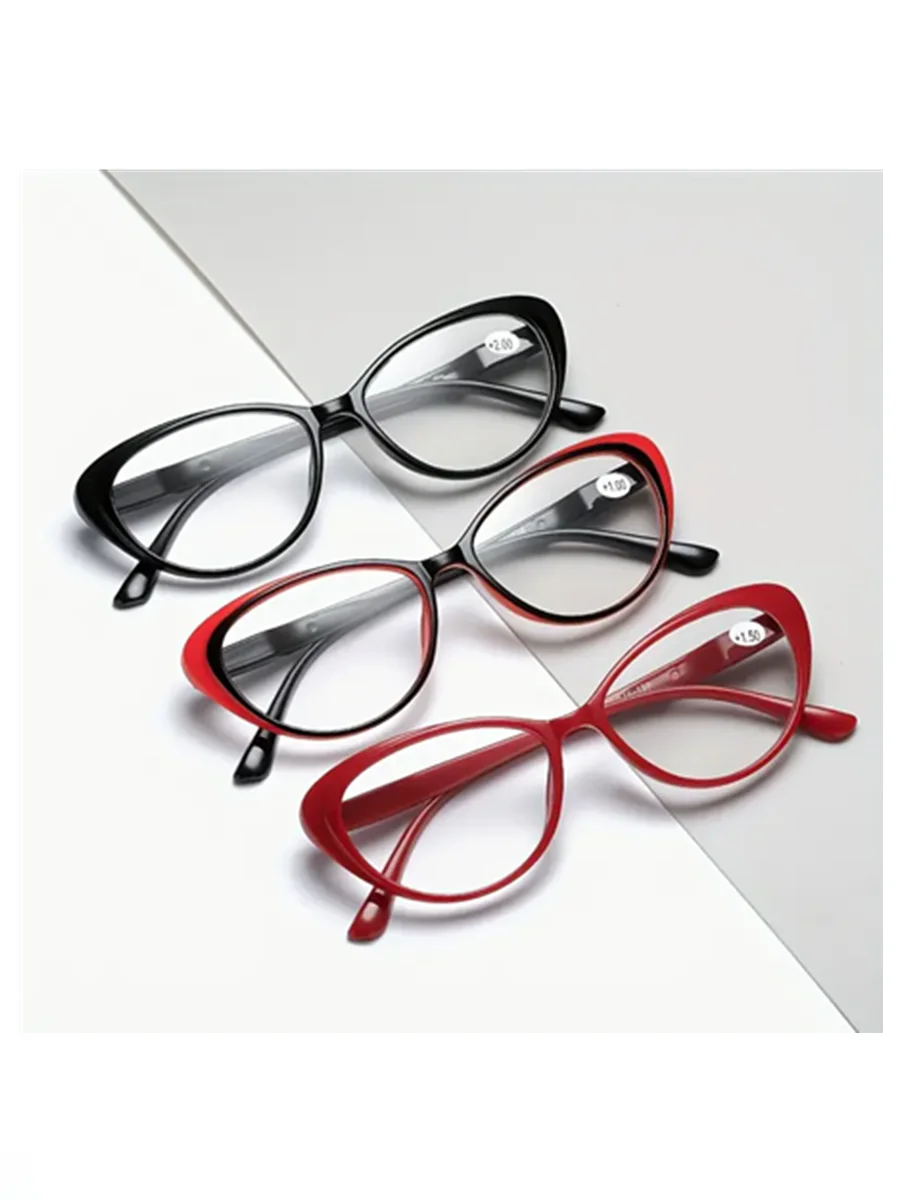 3er-Pack Cat-Eye-Lesebrillen im Vintage-Stil – Vollrand, nicht verschreibungspflichtige klare Gläser, AC-Linse und Polycarbonatrahmen – Detail 1
