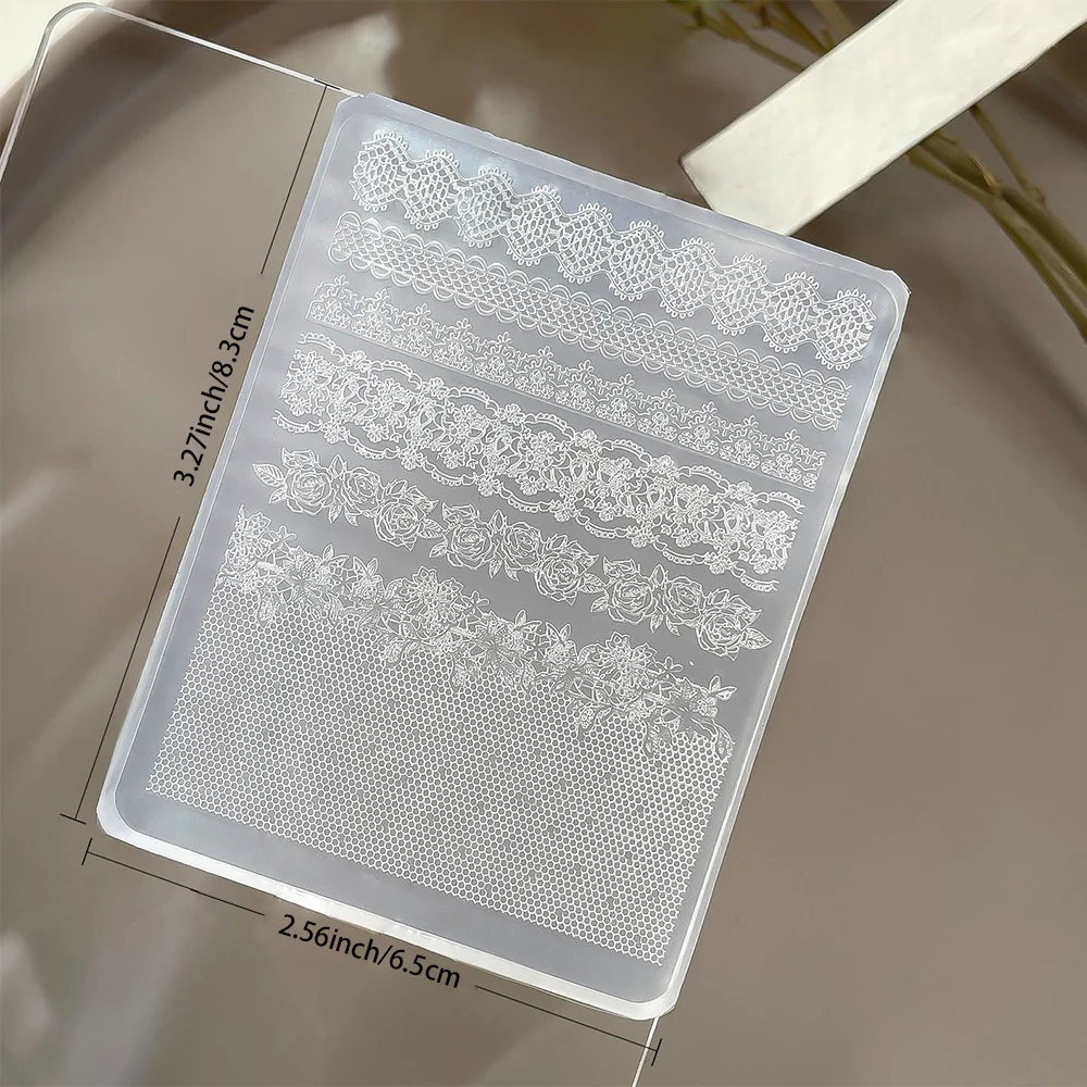 1 Stück 3D Spitzenrosen-Silikonform für Nagelkunst, Hohle Französische Karierte Muster, DIY Sexy Elegante Spitzen-Maniküre-Form