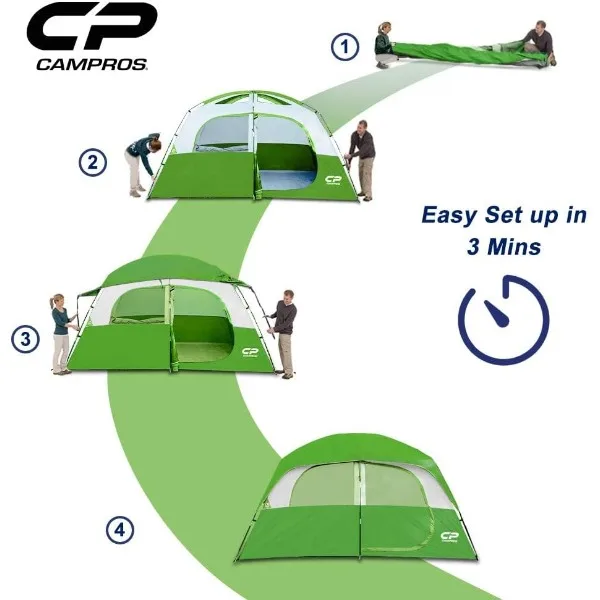 CAMPROS CP Tent-6-Person-Camping-Tents, Waterproof Windproof Family Tent with Top Rainfly, 4 Large Mesh Windows