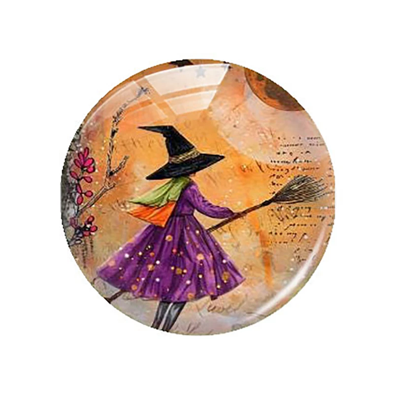 Handmade Halloween Orange Witch Cat Ghost Hunting House Boo Photo Glass Cabochon Flatback Demo Cameo For Diy Jewelry Making