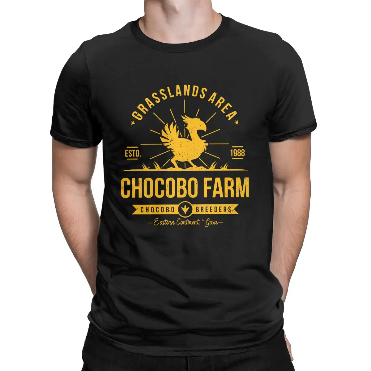 Chocobo Farm final fantasy vincent valentine T-Shirt for Men Novelty Pure Cotton Round Neck Short Sleeve T Shirts Gift Clothing